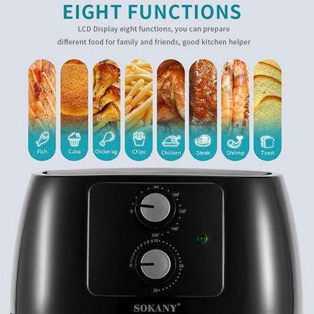 Sokany® Πολυλειτουργική Φριτέζα Αέρος 1400W με Αποσπώμενο Κάδο 5lt & Ρυθμιζόμενο Θερμοστάτη
